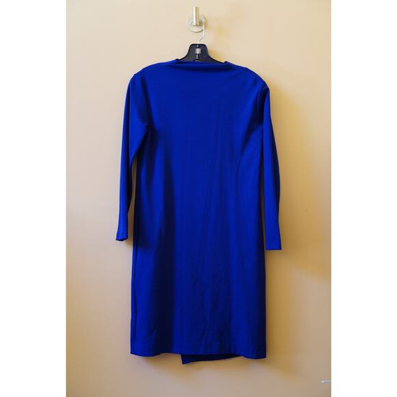 Joan Vass Cobalt Blue Drape Long Sleeve Asymmetrical Knit Dress Size Small - Picture 2 of 7